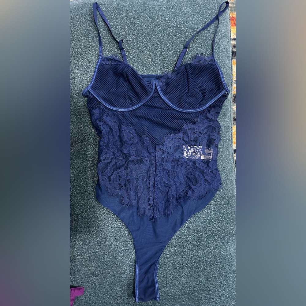 Blue lacy/mesh bodysuit